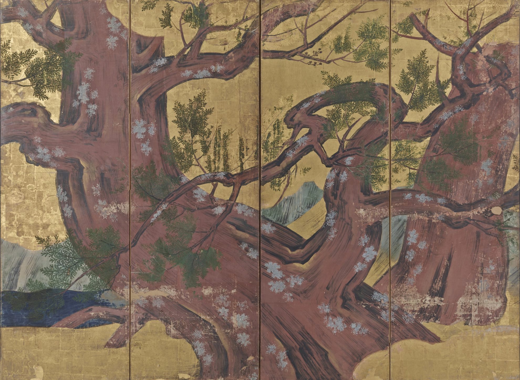 国宝　狩野永徳筆「檜図屏風」（右隻）　安土桃山時代・1950（天正18）年　東京国立博物館蔵