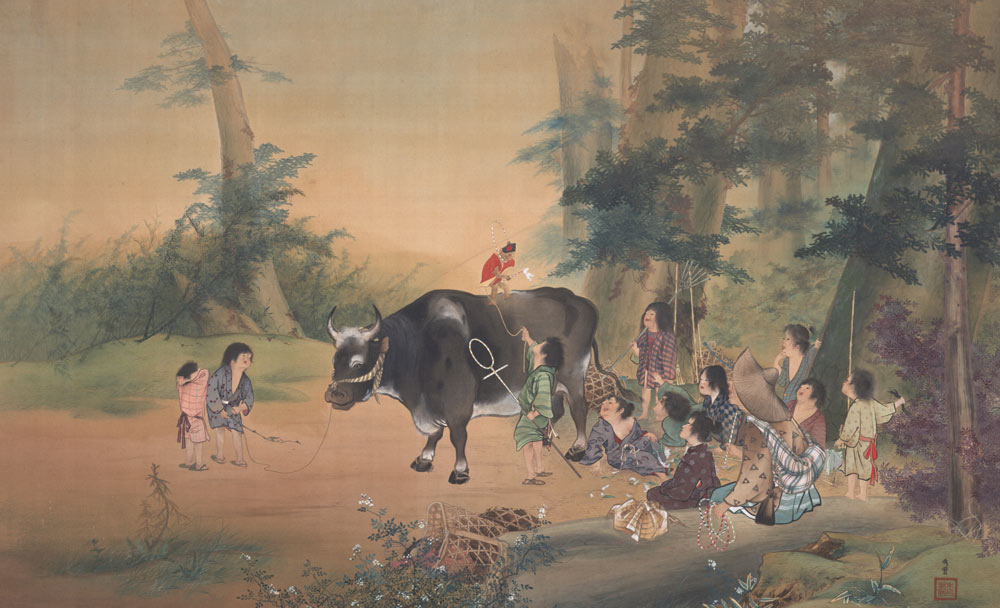 横山大観「村童観猿翁」1893年、東京芸術大学蔵