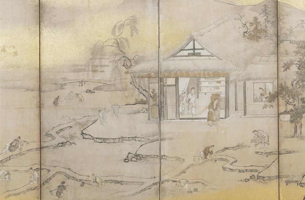 狩野探幽筆「四季耕作図屛風」（部分）　江戸時代　東京国立博物館蔵　出典：ColBase